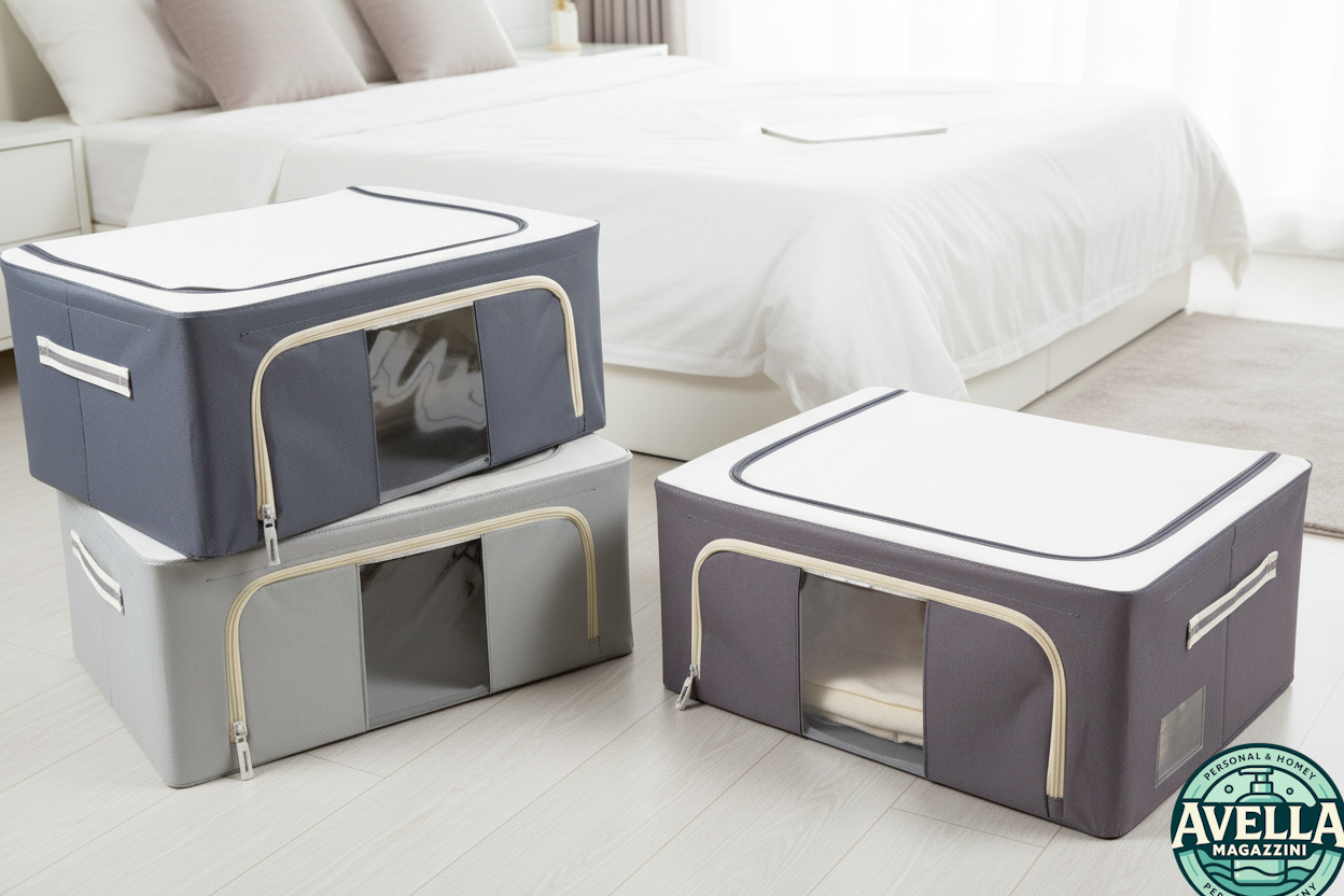 Mercury Home Scatola Rigida Cambio Stagione 50x40x22 cm | Contenitore Armadio Salvaspazio con Doppia Cerniera e Finestra Trasparente