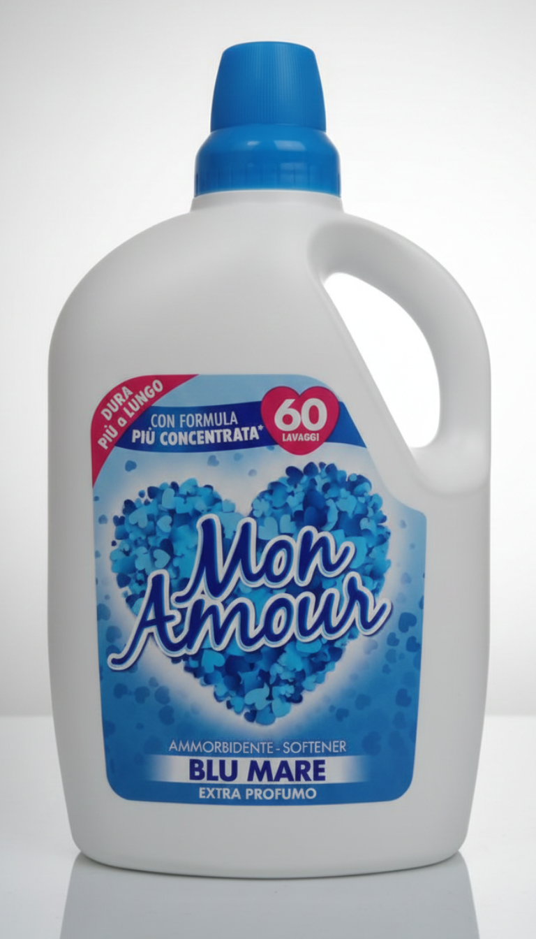 Mon Amour Ammorbidente Concentrato Blu Mare 3 Litri | 60 Lavaggi | Tecnologia Stiro Facile | Extra Profumo di Freschezza Marina | Formato Maxi Convenienza