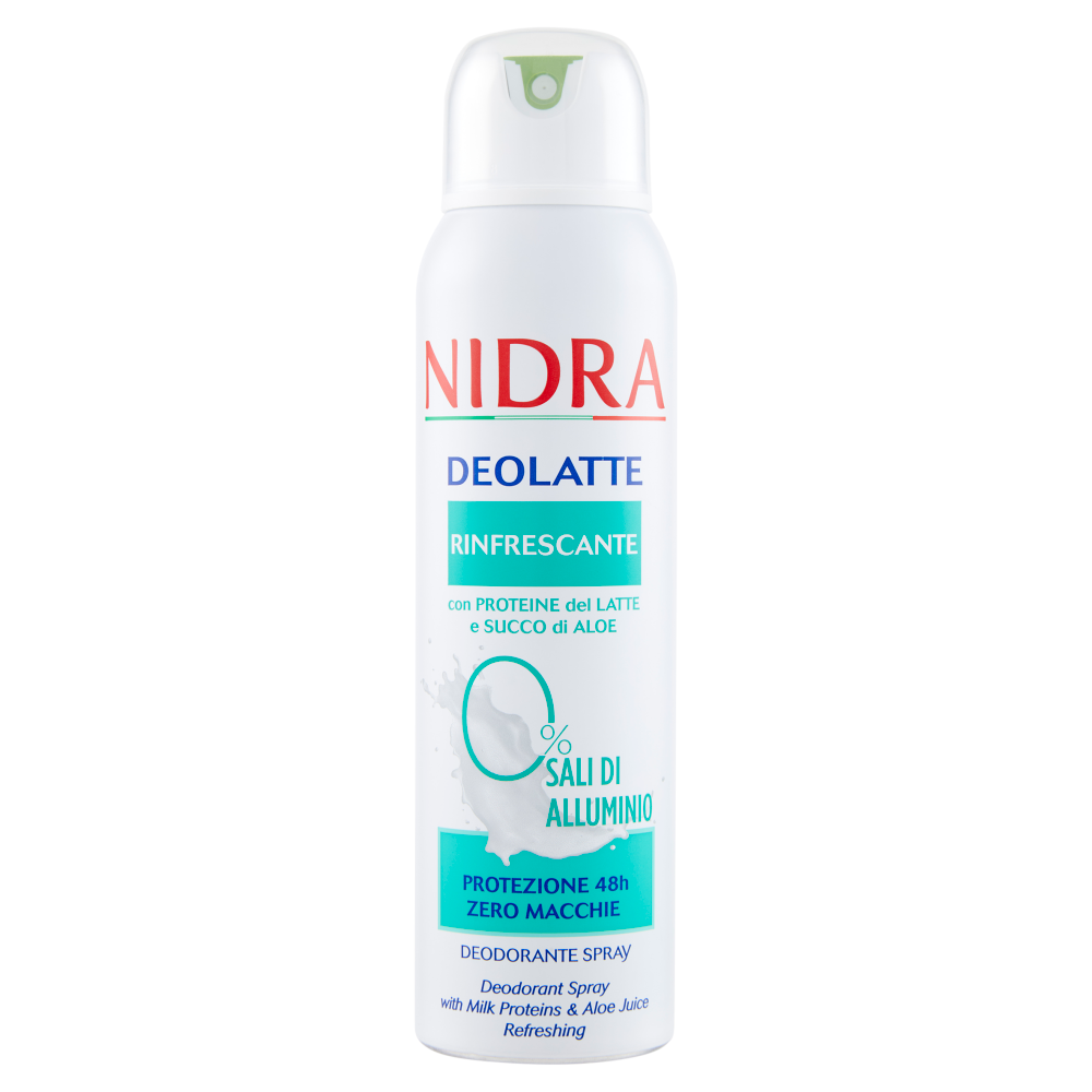 Nidra Deolatte Rinfrescante Deodorante Spray 150 ml – 48h Protezione Naturale – 0% Sali di Alluminio – Con Proteine del Latte e Bio Aloe