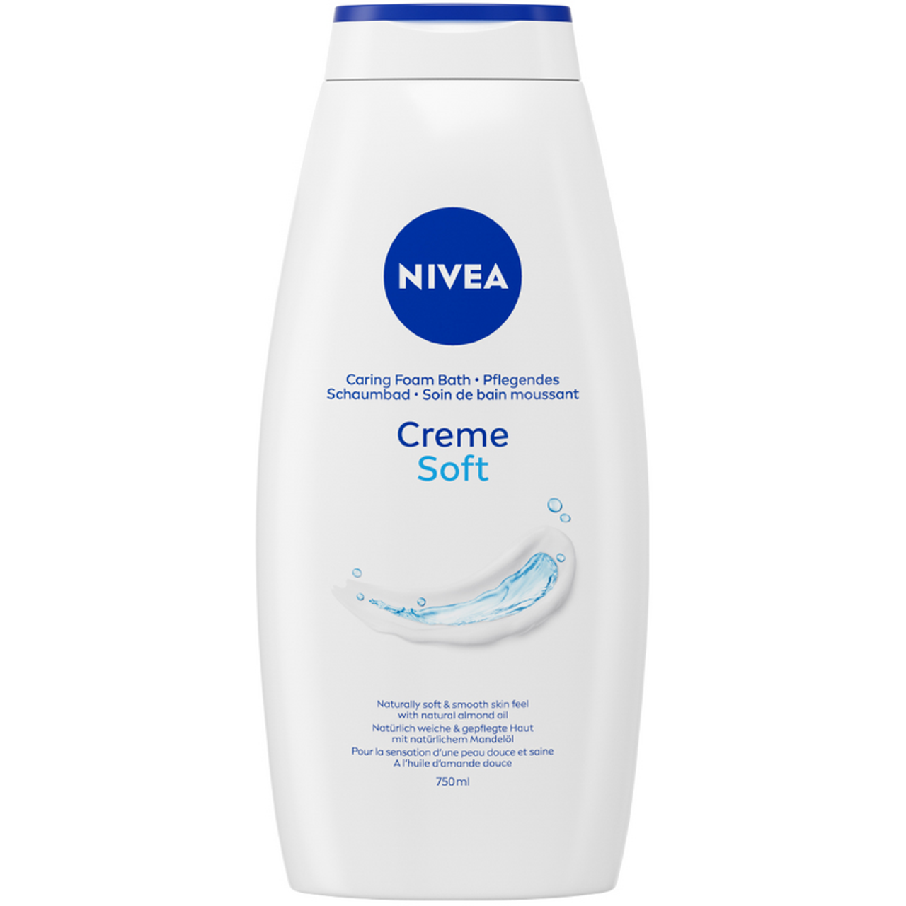 NIVEA Bagno Crema Soft 750ml maxi formato con olio di mandorla e vitamine C ed E, detergente corpo nutriente e idratante per pelle morbida e vellutata, formula delicata rispettosa del microbioma cutaneo, 99% biodegradabile, flacone in plastica riciclata, adatto all’uso quotidiano su tutti i tipi di pelle.