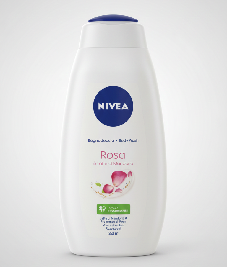 NIVEA Bagnodoccia Rosa e Latte di Mandorla 650ml – Nutrimento Profondo e Fragranza Avvolgente per Pelli Sensibili
