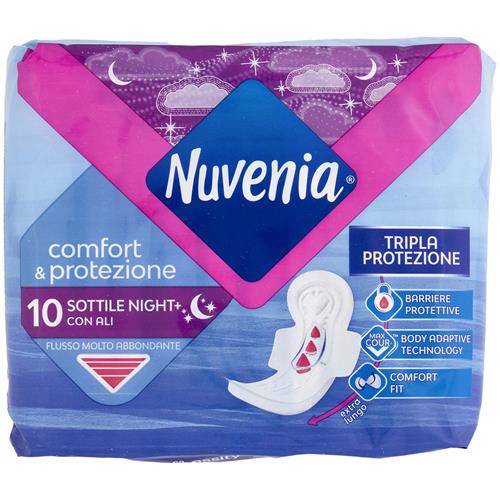 Nuvenia Sottile Night+ Assorbenti Notte con Ali | Tecnologia Max Cour-V™ | 10 Pezzi