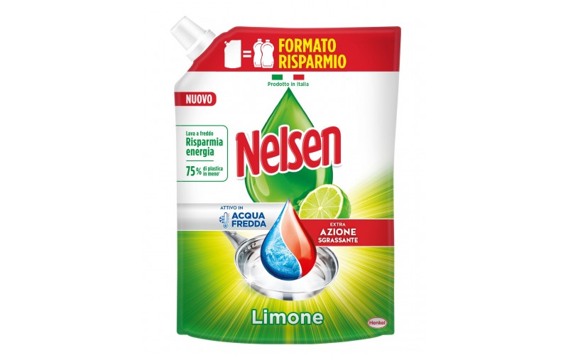 Nelsen Piatti Limone Eco-Ricarica 1650ml | Extra Sgrassante Attivo in Acqua Fredda | Formato Risparmio -75% Plastica | Made in Italy