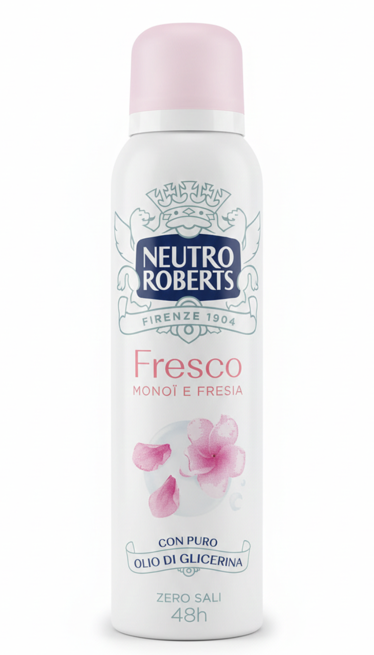 Neutro Roberts Fresco Monoi e Fresia Deodorante Spray 150ml – Soluzione Anti-Macchie e Zero Sali