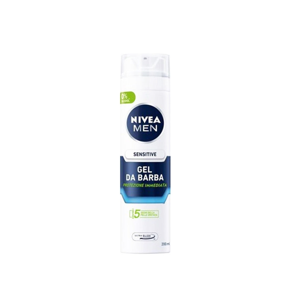 NIVEA Men Sensitive gel da barba 200ml anti irritazione per pelle sensibile, formula 0% alcol e protezione contro micro-tagli