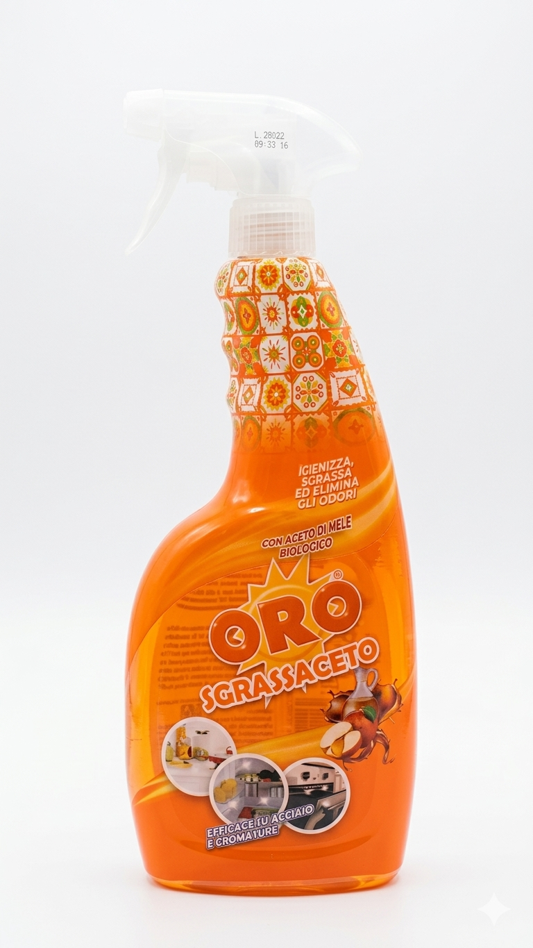 ORO Sgrassaceto Spray 750ml con Aceto di Mele Biologico | Igienizzante e Sgrassatore Universale