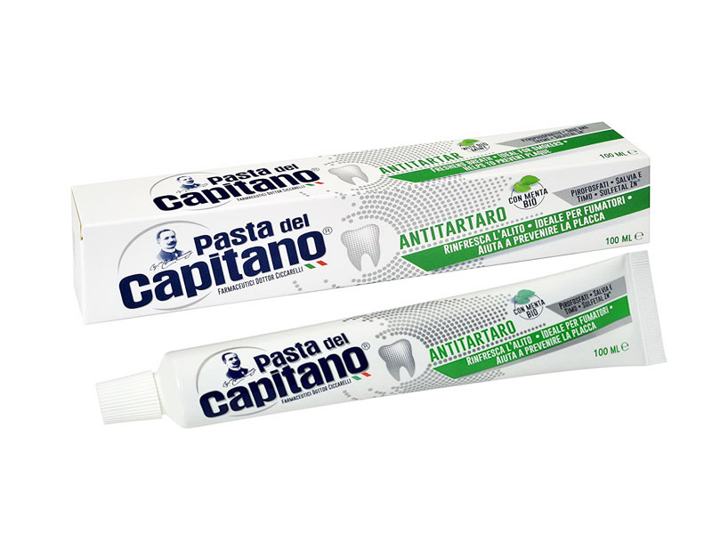 Pasta Del Capitano Dentifricio Antitartaro 100ml – Con Pirofosfati, Salvia e Timo Bio – Ideale per Fumatori