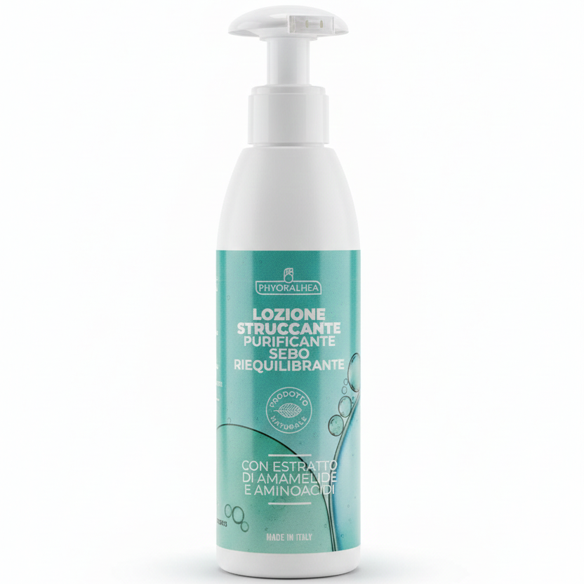 PHYORALHEA Lozione Struccante 200ml – Purificante e Sebo Riequilibrante – Con Estratto di Amamelide & Aminoacidi – Prodotto Naturale Lenitivo Anti-Rossori