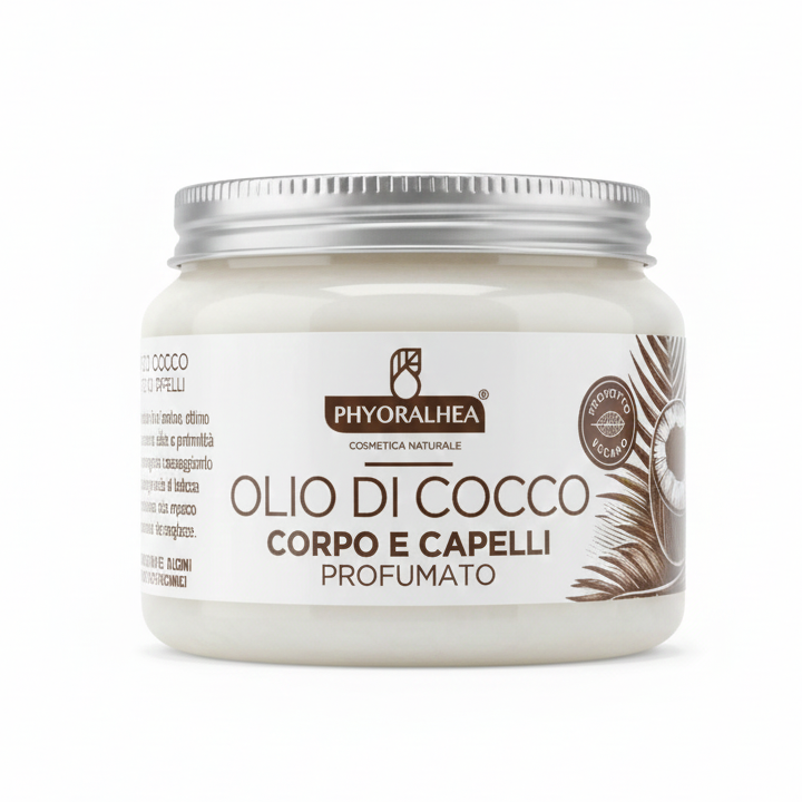 PHYORALHEA Olio di Cocco Profumato 250ml – Corpo & Capelli – Cosmetica Naturale, Prodotto Vegano – Emolliente, Nutriente e Lenitivo – Senza Siliconi/Coloranti