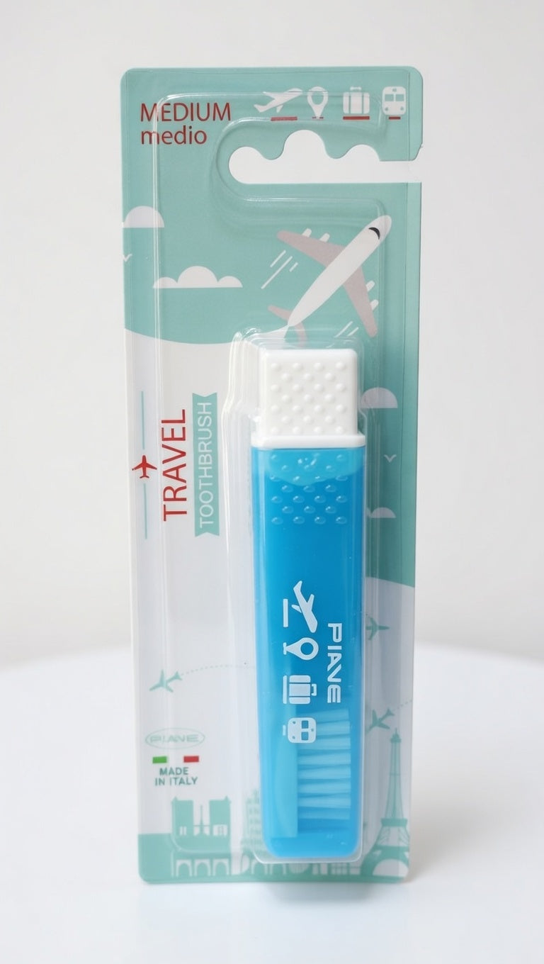 Spazzolino da viaggio Piave medio richiudibile, scomponibile e compatto per igiene orale fuori casa, Made in Italy.