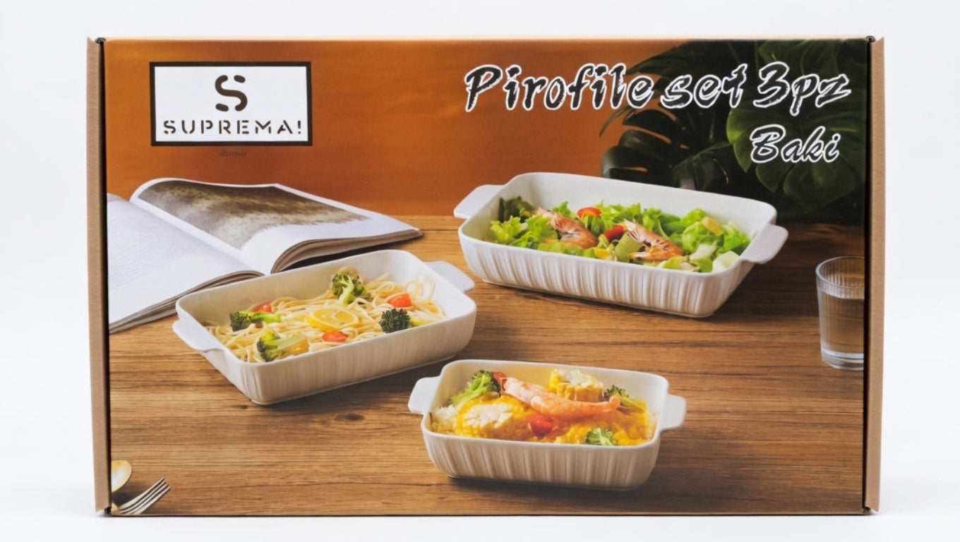 Suprema Luxury Set BAKI | Tris di Pirofile Rettangolari in Ceramica da Forno | Set 3 Pezzi Professionale (10", 12", 14.5")