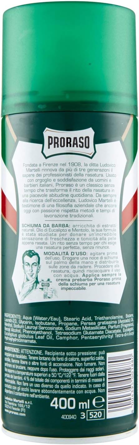 Proraso Schiuma da Barba Rinfrescante 400ml Linea Verde – Con Olio di Eucalipto e Mentolo