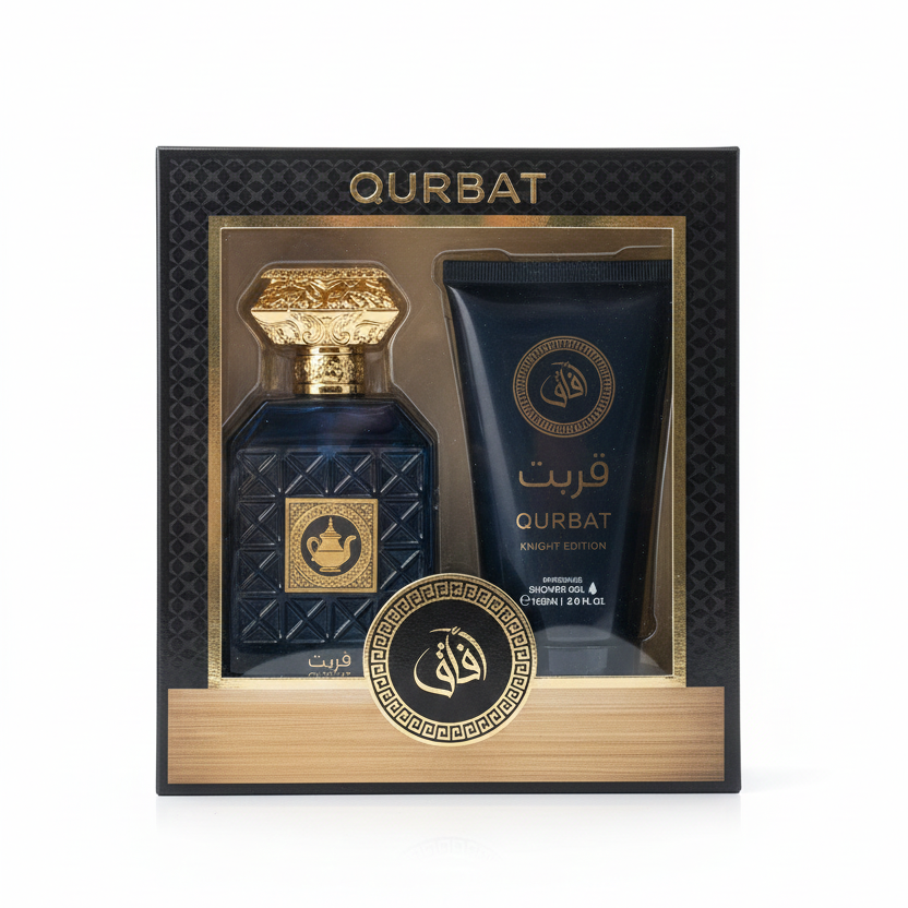 Qurbat Knight Edition Set Regalo Uomo | Eau de Parfum 100ml + Shower Gel 150ml | Fragranza Orientale Intensa