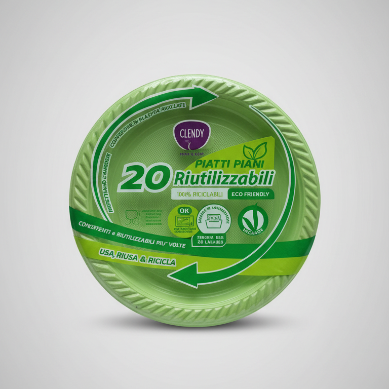 Clendy Piatti Piani Riutilizzabili Verdi | Confezione da 20 Pezzi | 100% Riciclabili ed Eco-Friendly | Lavabili in Lavastoviglie