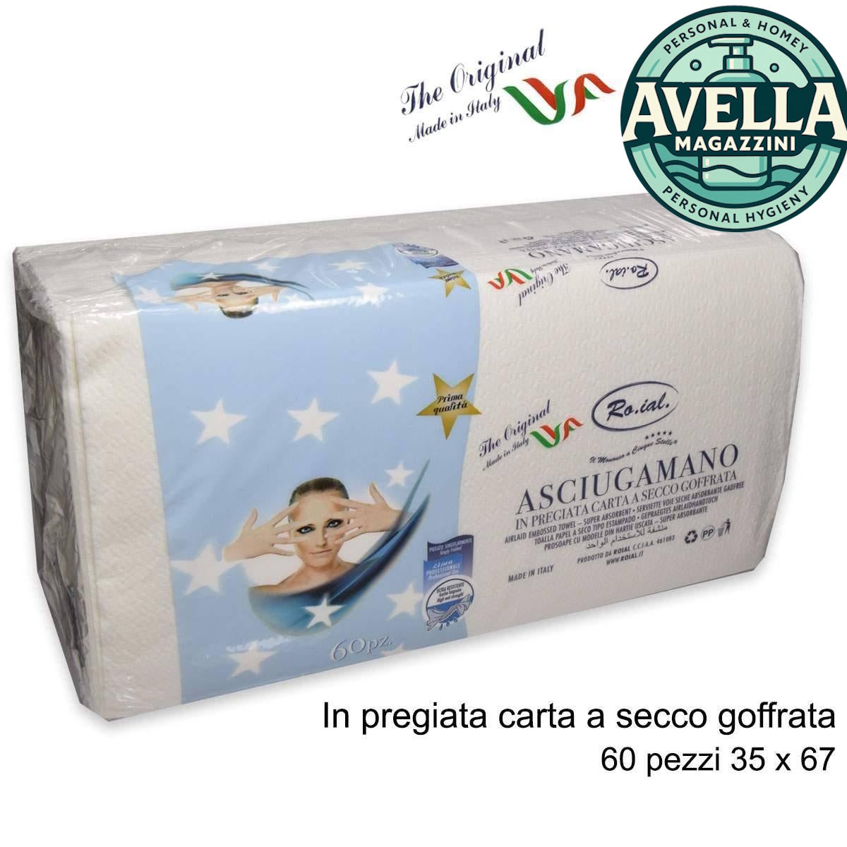 Roial Asciugamani in Carta a Secco Goffrata 60 Pezzi – Qualità 5 Stelle Professional – Extra Assorbenti 35x67 cm – Monouso per Centri Estetici e Saloni