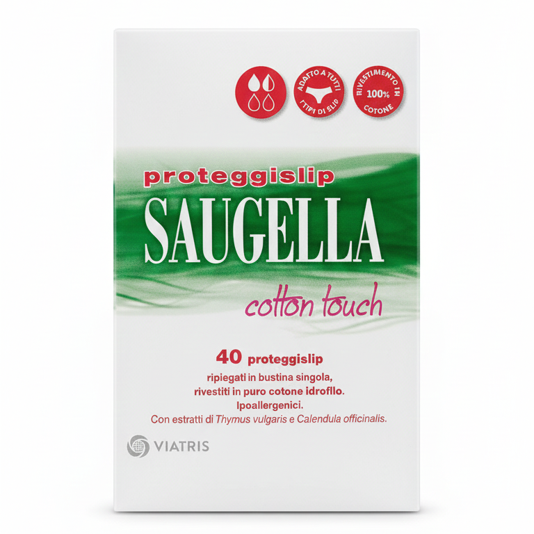 SAUGELLA Proteggi-slip Cotton Touch 40 Pezzi Ripiegati | 100% Cotone Ipoallergenico | Con Estratti di Timo e Calendula | Antimicrobico e Anti-Odore Naturale