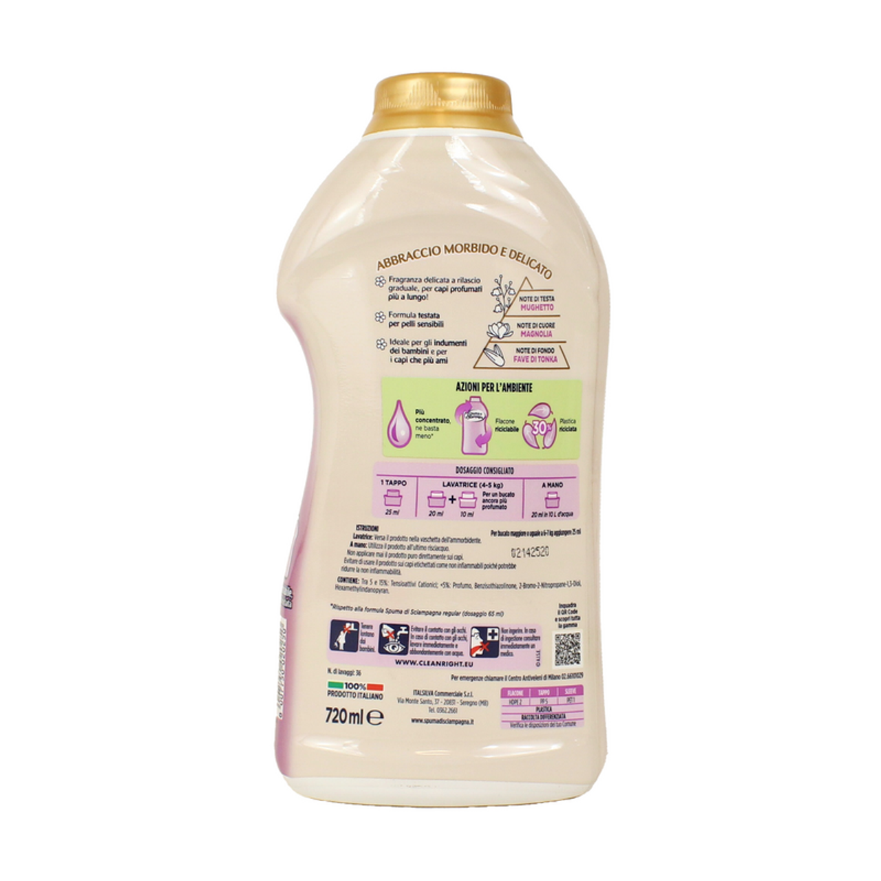 Spuma di Sciampagne | Ammorbidente Concentrato Abbraccio Delicato | 720 ml | 36 Lavaggi | Profumo di Lunga Durata Fino a 100 Giorni | Ideale per Pelli Sensibili | Ipoallergenico | Dermatologicamente Testato