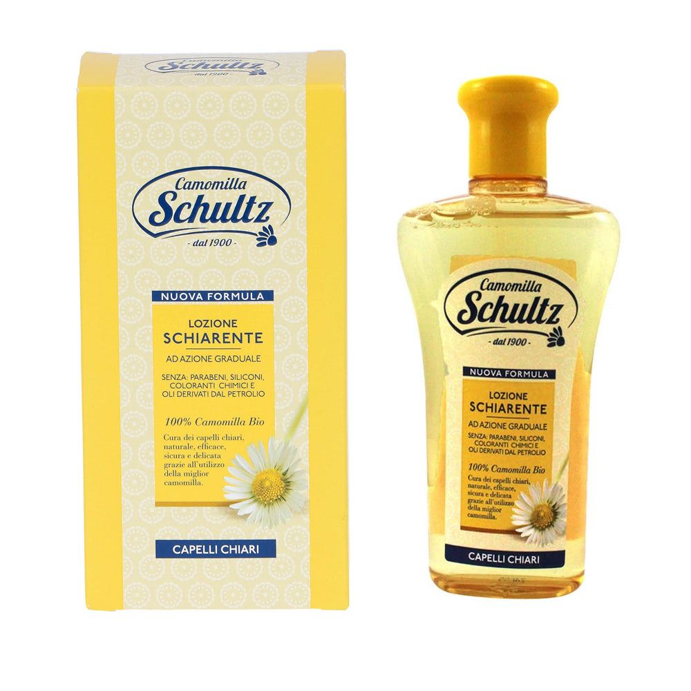 Schultz Lozione Schiarente Camomilla 200ml | Schiaritura Graduale e Naturale | Con Camomilla Biologica | Senza Ammoniaca, Parabeni e Siliconi | Per Capelli Biondi e Castano Chiari