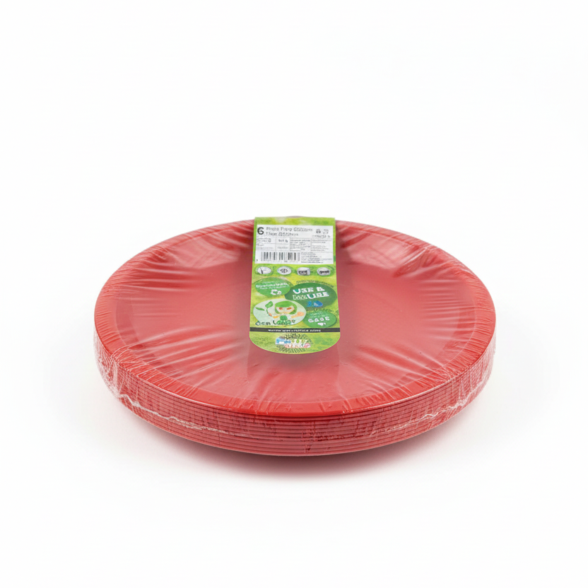 Party Style - Set 6 Piatti Piani Rossi (Diametro 22 cm) Linea Natalizia Use & Reuse