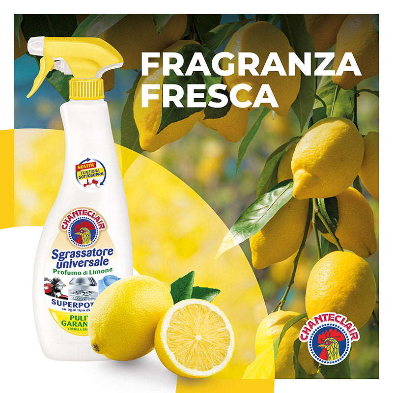 Chanteclair Sgrassatore Universale Limone 600ml | Trigger 360° Sottosopra | Formula Superpotente 3-in-1: Sgrassa, Smacchia e Pulisce