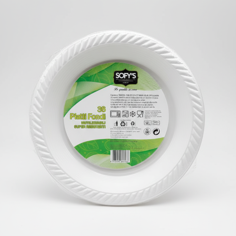 Sofy's Piatti Fondi Riutilizzabili 36 PZ | Piatti in Plastica Super Resistenti per Zuppe e Pasta | Durevoli, Lavabili e Impilabili | Maxi Scorta Catering