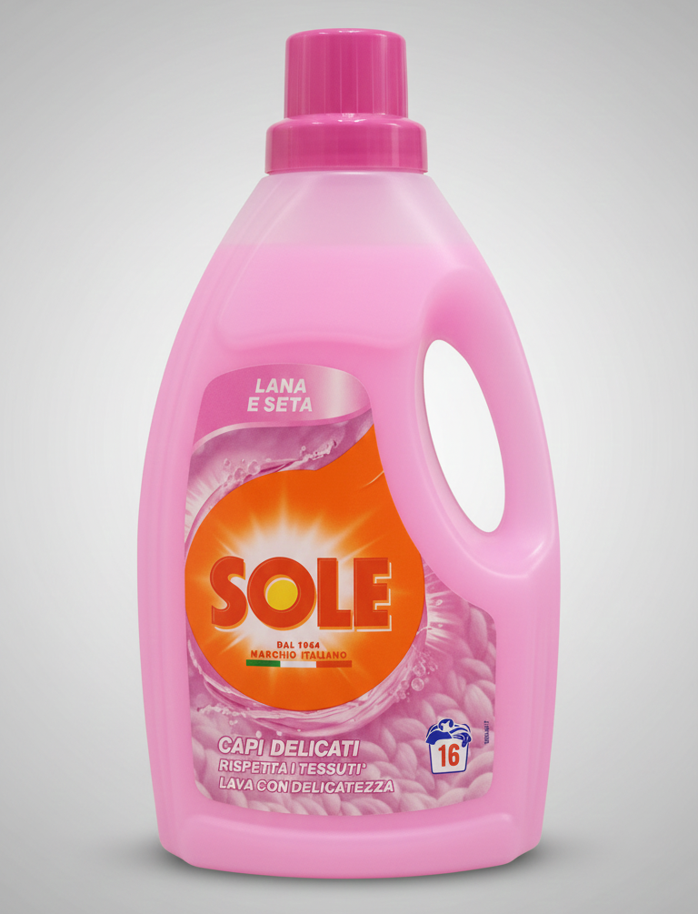 Sole Lana e Seta Detersivo Liquido 1 Litro – 16 Lavaggi con Proteine della Seta e Azione Anti-Infeltrimento