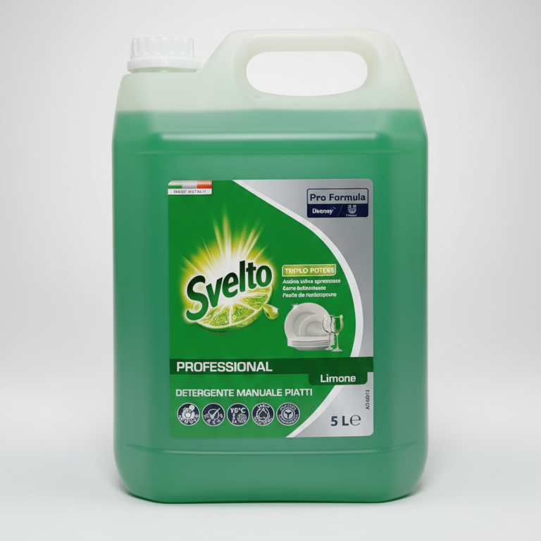 Svelto Professional Limone Detergente Piatti Manuale 5 Litri | Triplo Potere Sgrassante Pro Formula | Ideale per Ristorazione, Horeca e Grandi Famiglie | Brillantezza Senza Aloni
