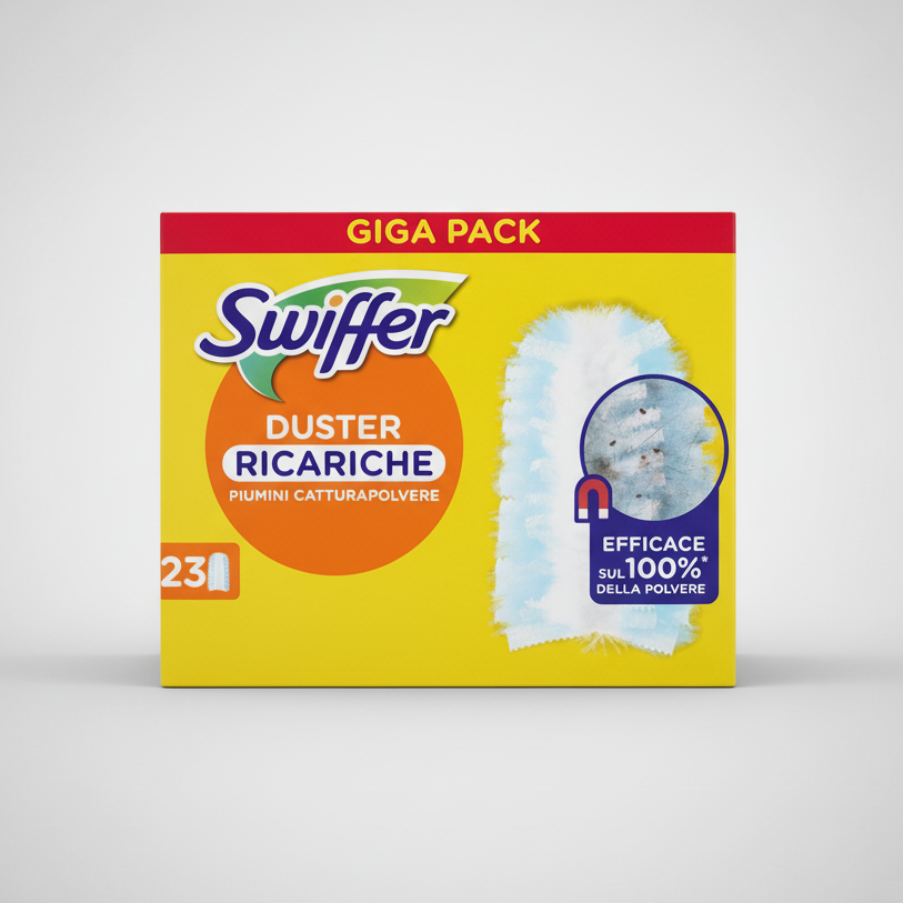 Swiffer Duster Giga Pack 23 Piumini di Ricambio | Tecnologia Cattura & Blocca Allergeni | Efficace al 100% sulla Polvere