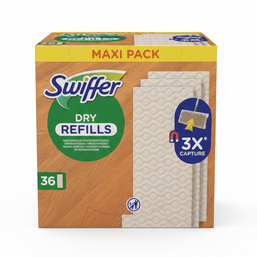 Swiffer Panni Cattura Polvere per Legno con Cera d'Api 36 Pezzi | Ricambi Scopa Dry per Parquet e Laminato | Azione Elettrostatica 3D | Nutre e Protegge le Superfici Delicate