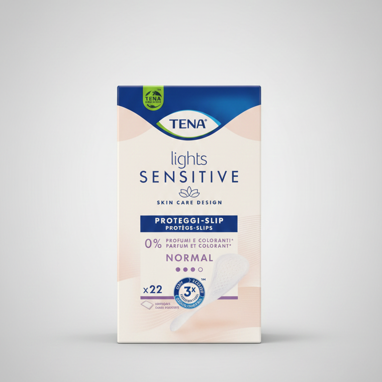 TENA Lights Sensitive Proteggi-Slip Ripiegati 22 Pezzi | Protezione per Perdite Urinarie Leggere | 0% Profumi e Coloranti | Tripla Protezione in Bustine Singole