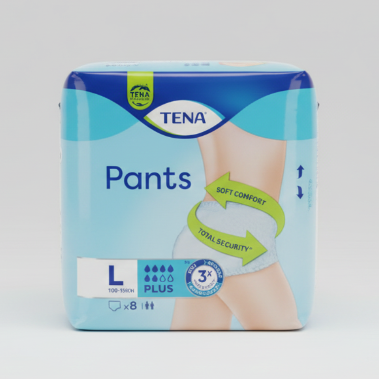TENA Pants Plus Protect+ Taglia L 8 Pezzi | Mutandine Assorbenti Unisex per Incontinenza Moderata e Abbondante | Vita 100-135 cm