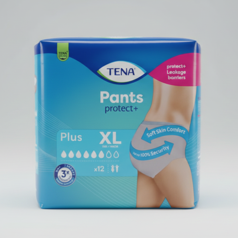 TENA Pants Plus Protect+ Taglia XL 12 Pezzi | Slip Assorbenti Unisex per Incontinenza Moderata e Abbondante | Vita 120-160 cm | Tecnologia Dual Absorption Zone