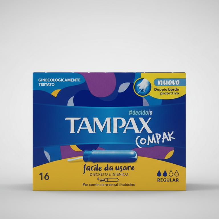 Tampax Compak Regular 16 Tamponi Interni | Per Flussi Leggeri e Medi | Applicatore Retrattile Discreto con Punta Arrotondata | Protezione Anti-Fuoriuscite LeakGuard®