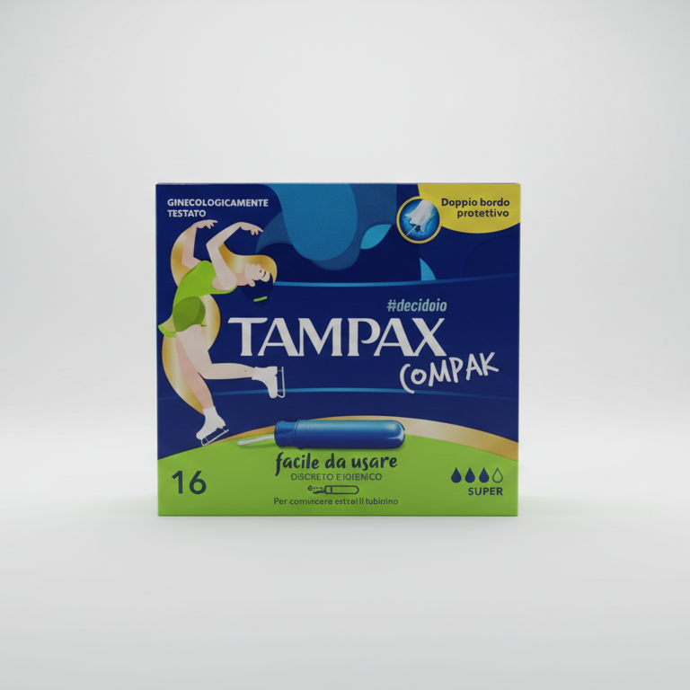 Tampax Compak Super 16 Tamponi Interni | Per Flussi Abbondanti | Applicatore Retrattile Discreto con Punta Arrotondata | Protezione Anti-Fuoriuscite LeakGuard Braid