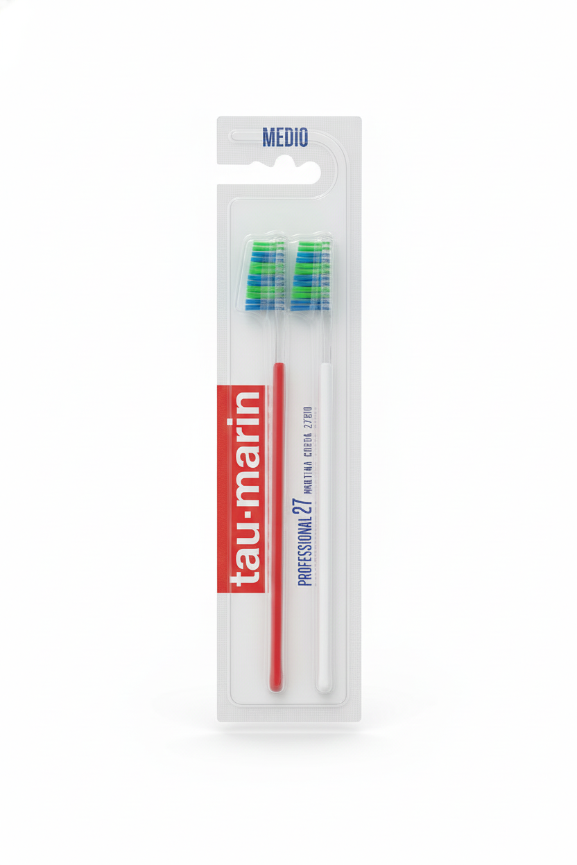 Tau Marin Spazzolino Professional 27 Medio – Bipacco (2 Pezzi), Testina Corta e Setole Medie per Pulizia Profonda Anti-Placca