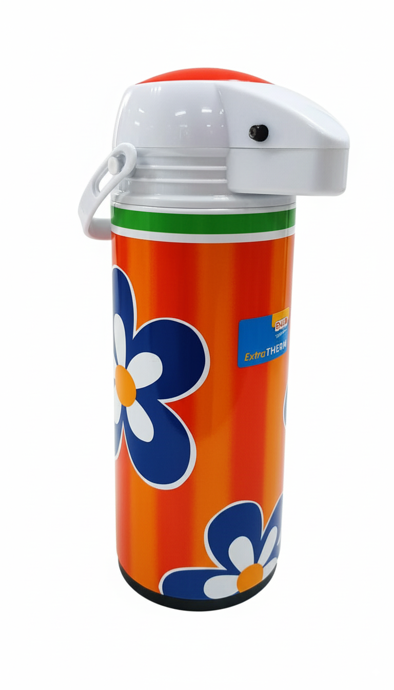 Eva Collection Caraffa Termica a Pompa 1,9 Litri | Thermos Extratherm per Bevande Calde e Fredde | Sistema di Erogazione Facilitato | Design Floreale Elegante con Manico Integrato