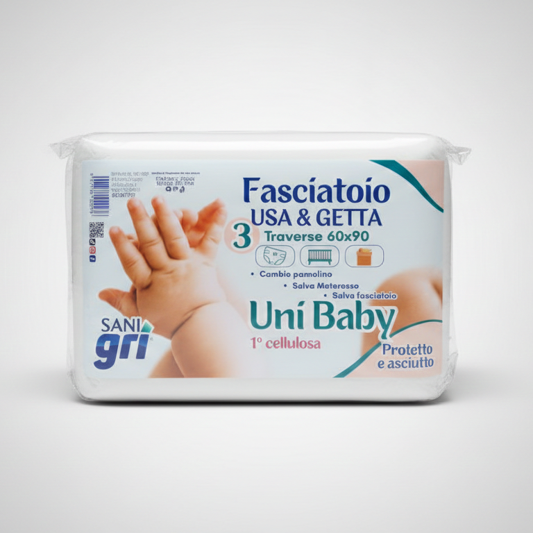 saniGRI Uni Baby Traverse Fasciatoio 60x90 cm | 3 Pezzi | Tappetini Assorbenti Usa & Getta per Cambio Pannolino e Materasso | In Cellulosa Morbida e Impermeabile
