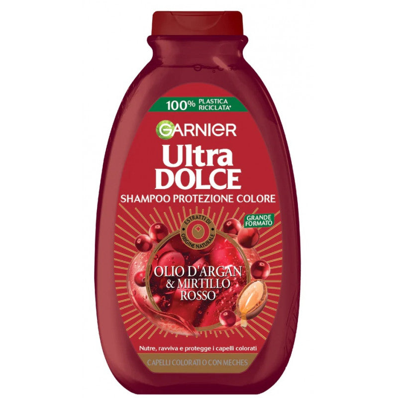 Garnier Ultra Dolce Shampoo Olio d'Argan e Mirtillo Rosso 400ml – Protezione Colore e Nutrimento per Capelli Colorati o Trattati