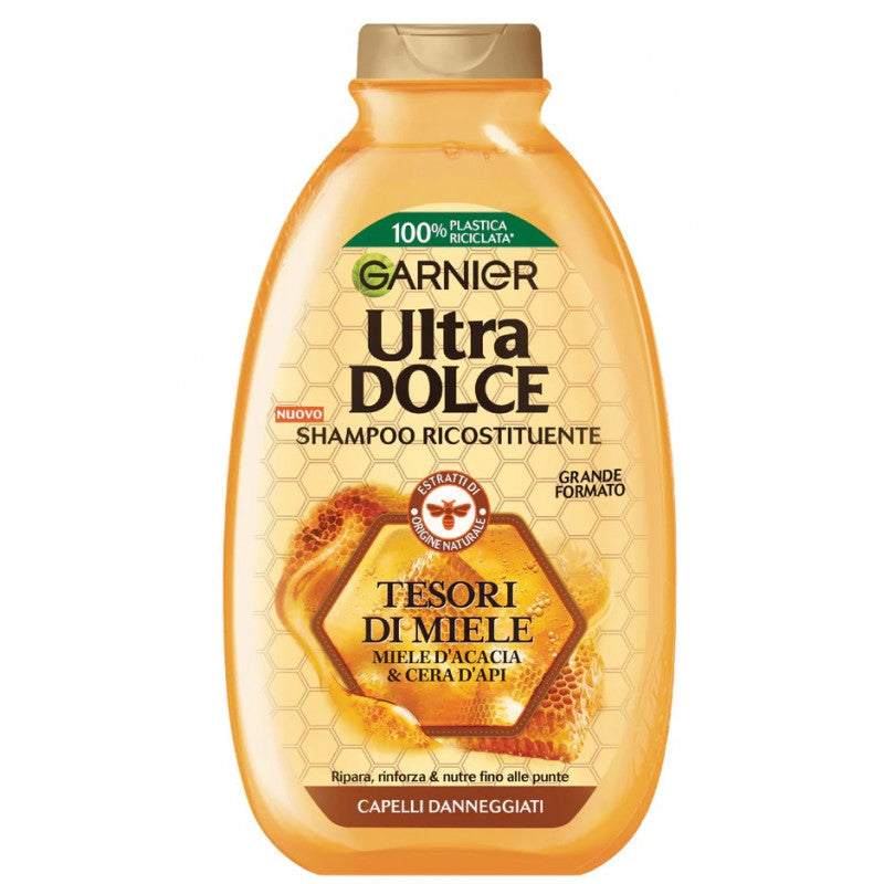 Garnier Ultra Dolce Shampoo Riparatore Tesori di Miele 400ml – Formula 3 Mieli per Capelli Danneggiati e Fragili