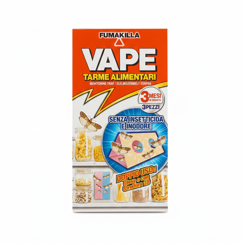 Vape Casa | Trappola per il Monitoraggio delle Tarme Alimentari | Confezione da 3 Fogli Adesivi | Senza Insetticida e Inodore | Efficacia 2 Mesi per Trappola | Per Dispense e Credenze