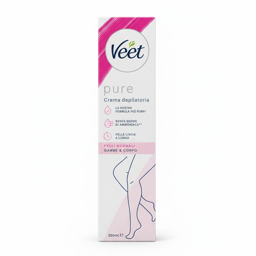 Veet Pure Crema Depilatoria Corpo e Gambe 200ml – Pelli Normali – Formula Pura Senza Odore di Ammoniaca