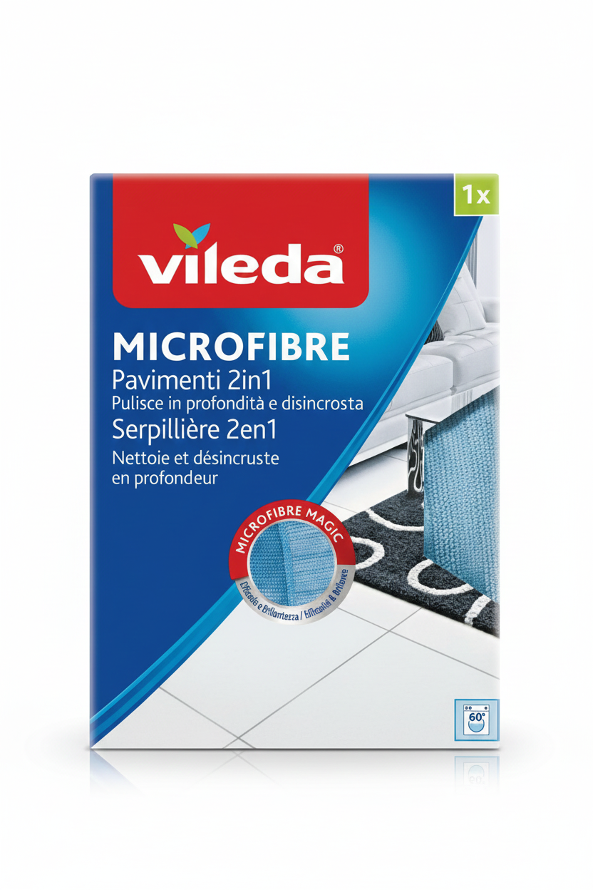 Vileda Panno Pavimenti Microfibre 2in1 40x50 cm – Tecnologia Power Lines in Nylon – Azione Disincrostante e Anti-Graffio per Marmo e Parquet