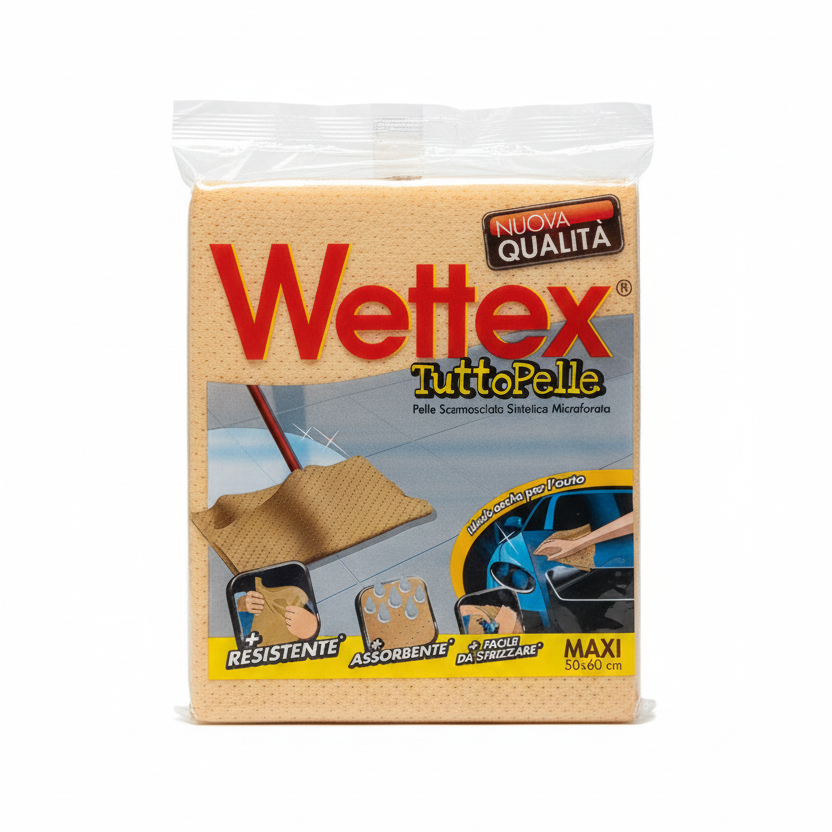 Wettex TuttoPelle Maxi Panno Pelle Sintetica Microforata 50x60 cm | Super Assorbente PVA | Ideale per Pavimenti Vetri e Auto | Qualità Professionale