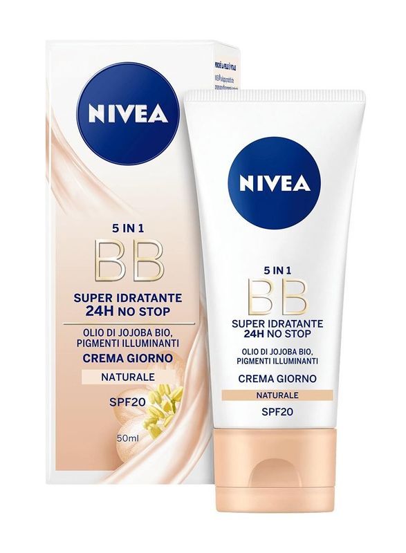 Nivea BB Cream 5in1 Super Idratante Colore Naturale (50ml) – Crema Giorno Viso SPF15 con Olio di Jojoba Bio e Pigmenti Illuminanti