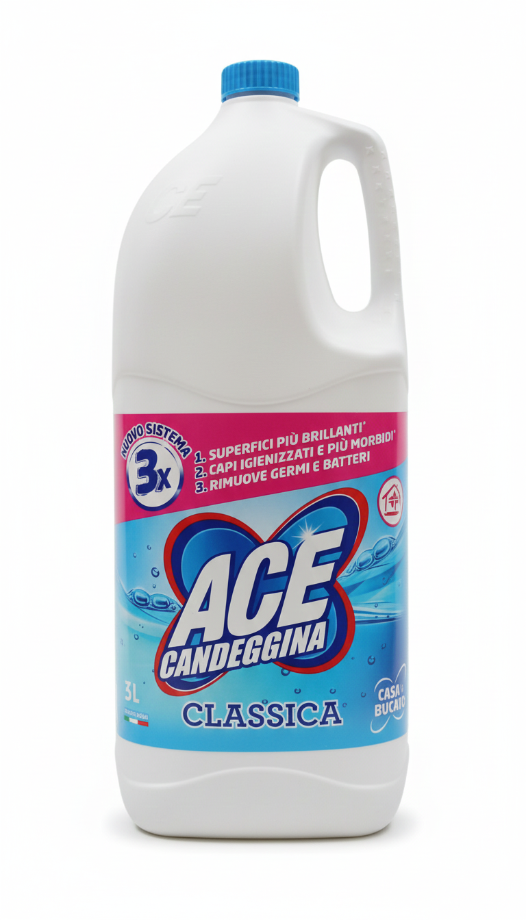 ACE Candeggina Classica 5 Litri | Maxi Formato Convenienza | Igienizzante Profondo Casa e Bucato | Tecnologia Proteggi-Fibra | Rimuove oltre il 90% degli Allergeni