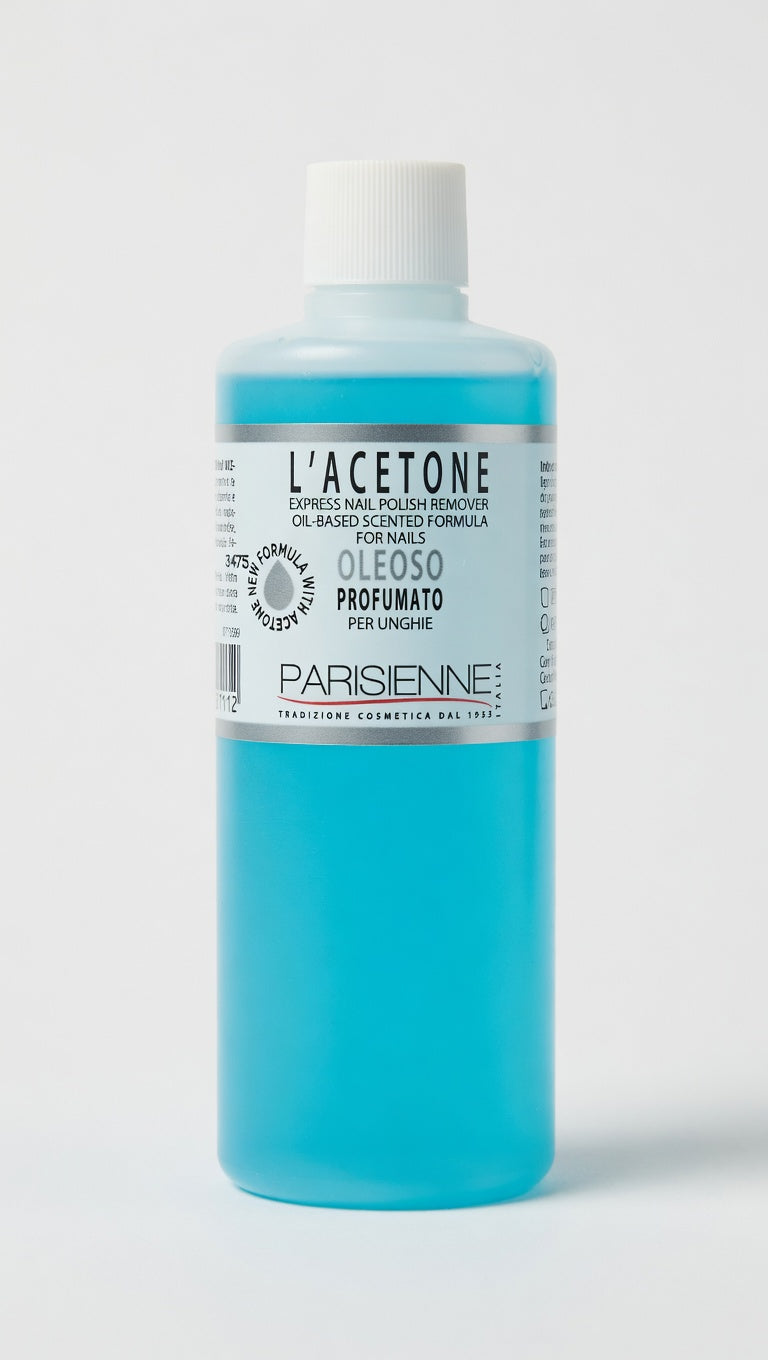 Parisienne L'Acetone Oleoso Profumato per Unghie 125 ml | Solvente Delicato Express | Formula con Olio di Argan | Tradizione Cosmetica dal 1955