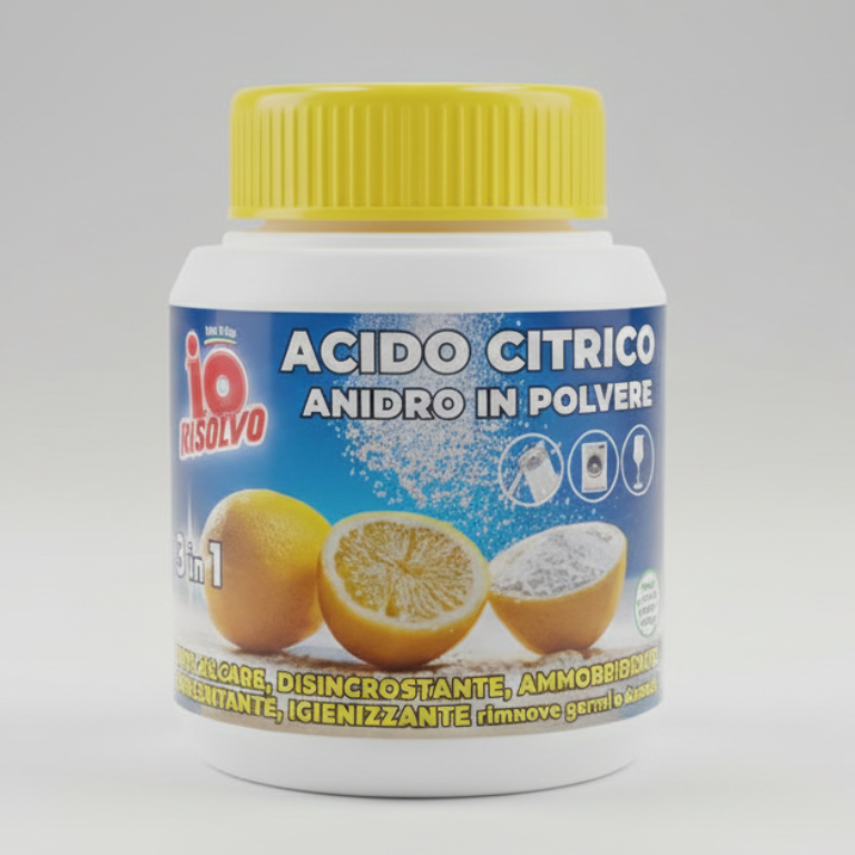 Io Risolvo Acido Citrico Anidro in Polvere 500g | Formula 5 in 1 Multiuso Naturale | Anticalcare, Ammorbidente e Brillantante Eco-Bio
