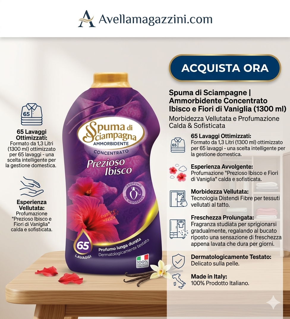 Spuma di Sciampagne Ammorbidente Concentrato Prezioso Ibisco e Fiori di Vaniglia | 1300 ml | 65 Lavaggi | Tecnologia Distendi Fibre