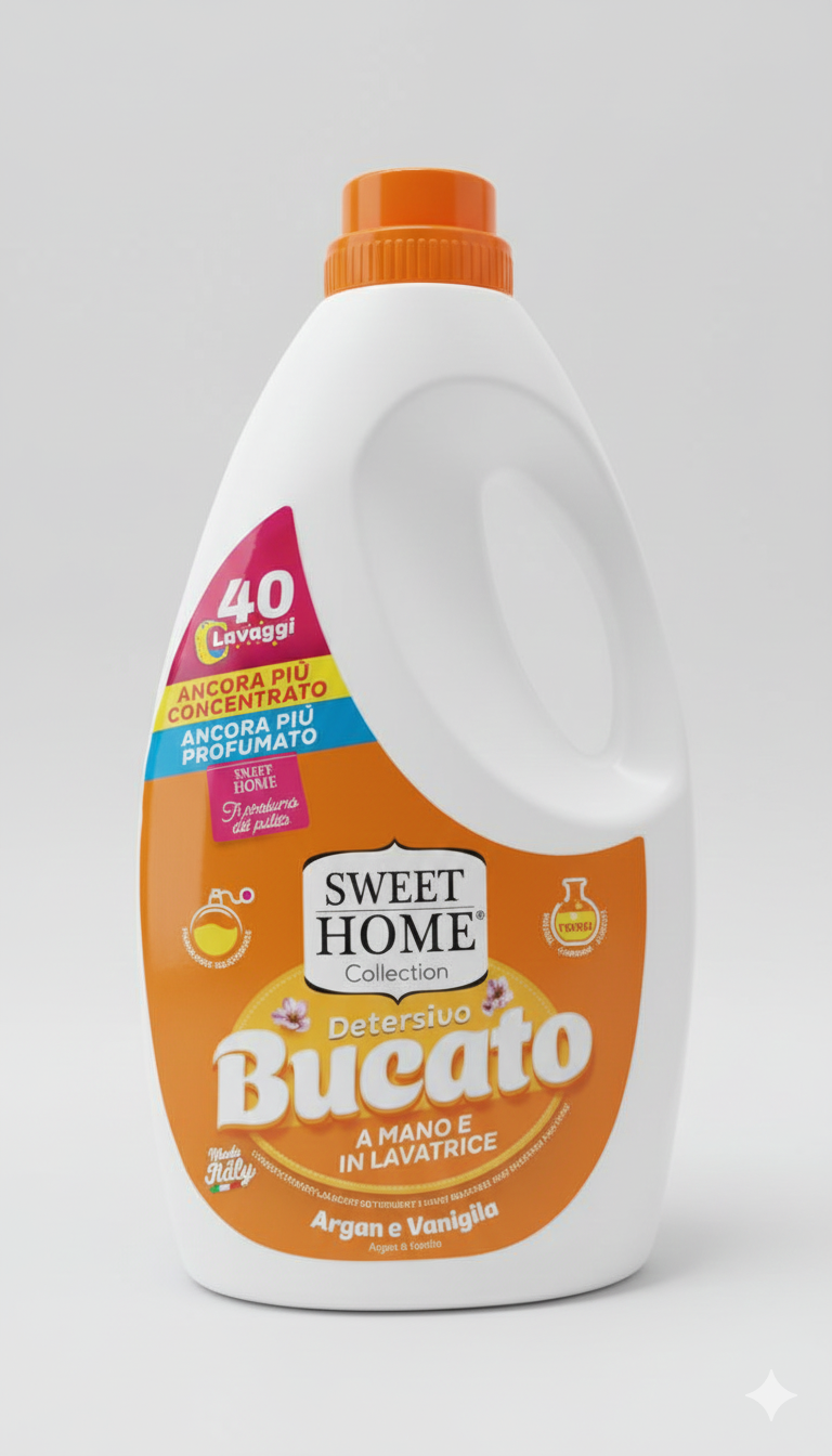 Sweet Home Detersivo Bucato Liquido 2000ml | 40 Lavaggi | Formula Concentrata Efficace a Freddo | 9 Fragranze Intensive e Persistenti | Per Bianchi e Colorati