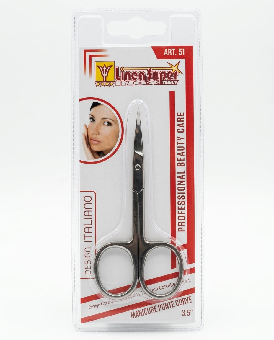 De Luca Coltellerie Linea Super Inox Forbicine Manicure Punte Curve 3.5" Art. 51 Acciaio Temperato – Taglio di Precisione Ergo